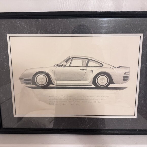 Framed Porsche 959 Technical Sketch Art Prin - Picture 2 of 2